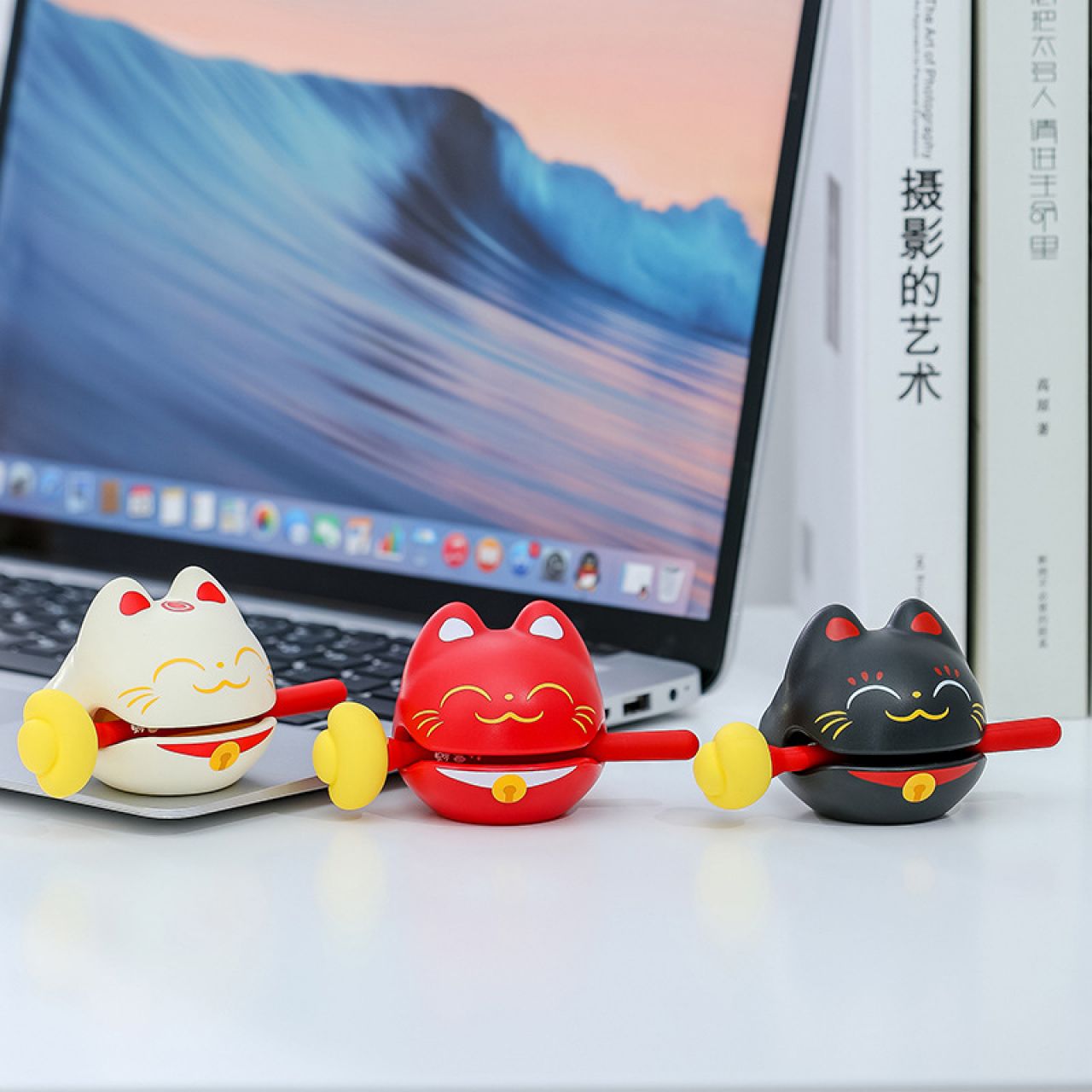 木鱼卡通神器敲打办公室新款萌粒小摆件敲敲乐创意招财猫装饰摆件 黑